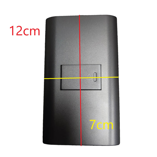 A dark gray rectangular electronic device with rounded corners, shown with red and yellow measurement lines and text indicating dimensions of 12cm and 7cm on a white background.
