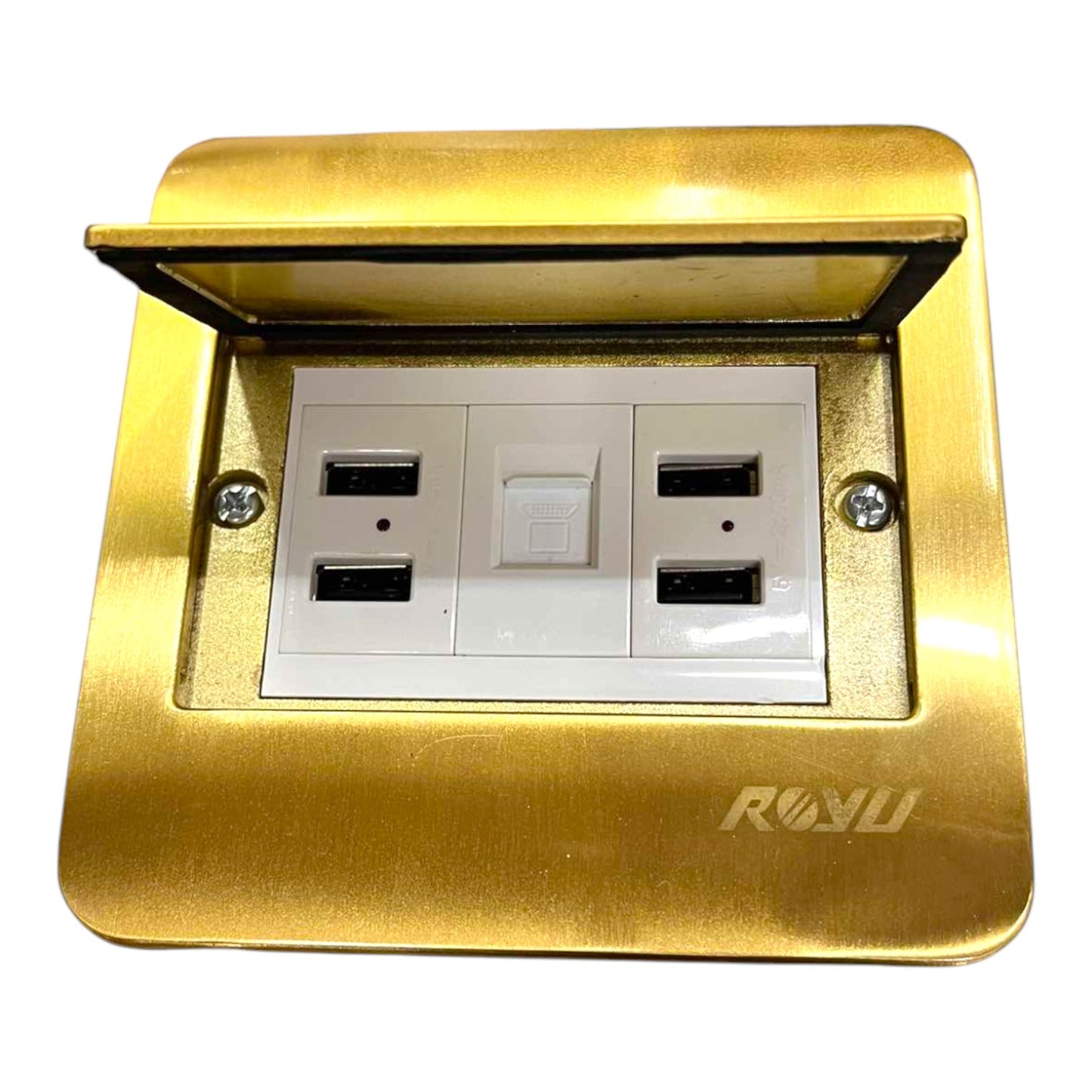 Royu Floor Outlet 4 Port USB Outlet 5V DC 2100mAh and LAN Outlet Available in Gold or Silver RWF/(RWO9)X2/RWX3 Electx Electrical Supply 1