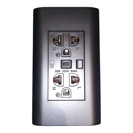 Royu GFCI Duplex Universal Outlet 6mA 20A 220V Wide Series Dark Gray Device RMO10/DG Electx Electrical Supply