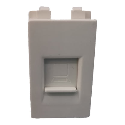 A white plastic RJ45 network jack cover or faceplate insert, shown from the front against a plain white background.
