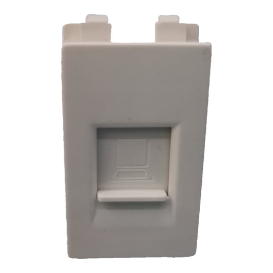 A white plastic RJ45 network jack cover or faceplate insert, shown from the front against a plain white background.