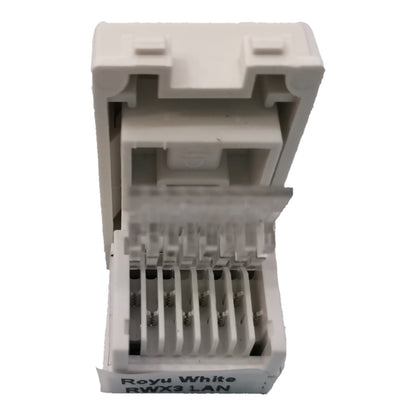 A white RJ45 8-port network module labeled 'Royu White BWX3 LAN' on a plain white background.