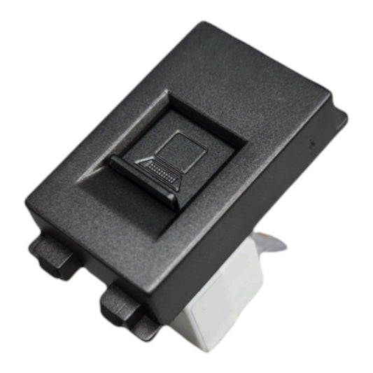 A black plastic fingerprint sensor card reader module with a white mounting tab, shown on a plain white background.