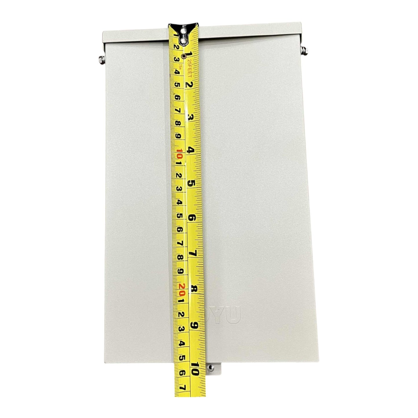 White panel with a yellow measuring tape on a white background