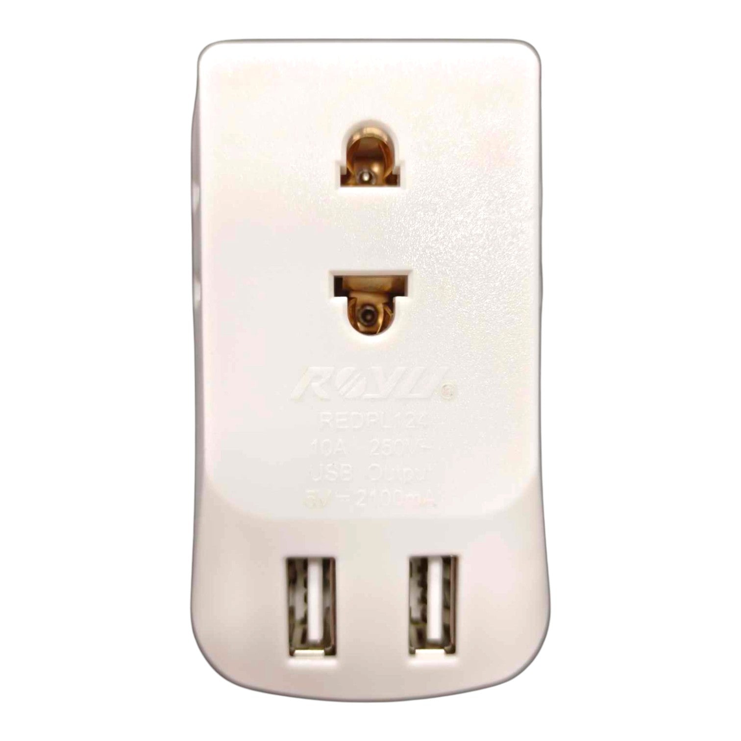 A white Royle travel adapter plug with two USB-A ports, shown against a plain white background.
