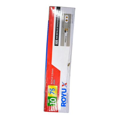 A long, narrow product box for ROYU X ROYUX 2.6mm wire, shown standing upright on a plain white background.