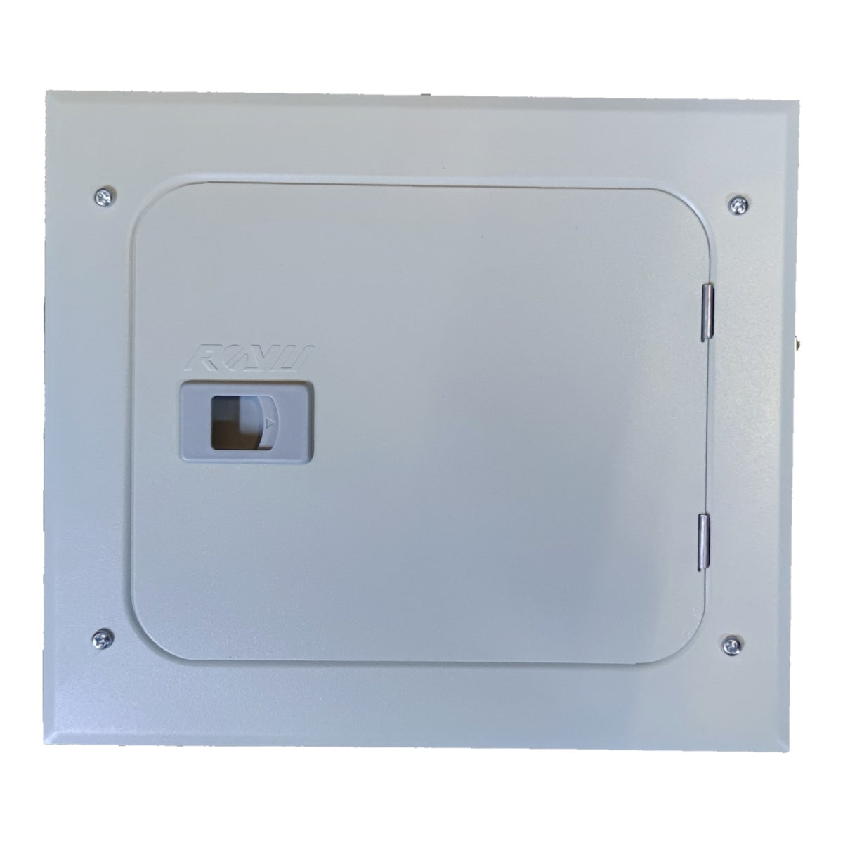 A square white electrical junction box with a hinged door, featuring a small switch on the front and the brand name 'ROLYE' embossed near it, set against a plain white background.