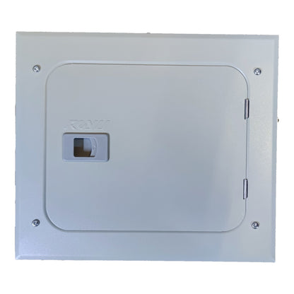 A square white electrical junction box with a hinged door, featuring a small switch on the front and the brand name 'ROLYE' embossed near it, set against a plain white background.