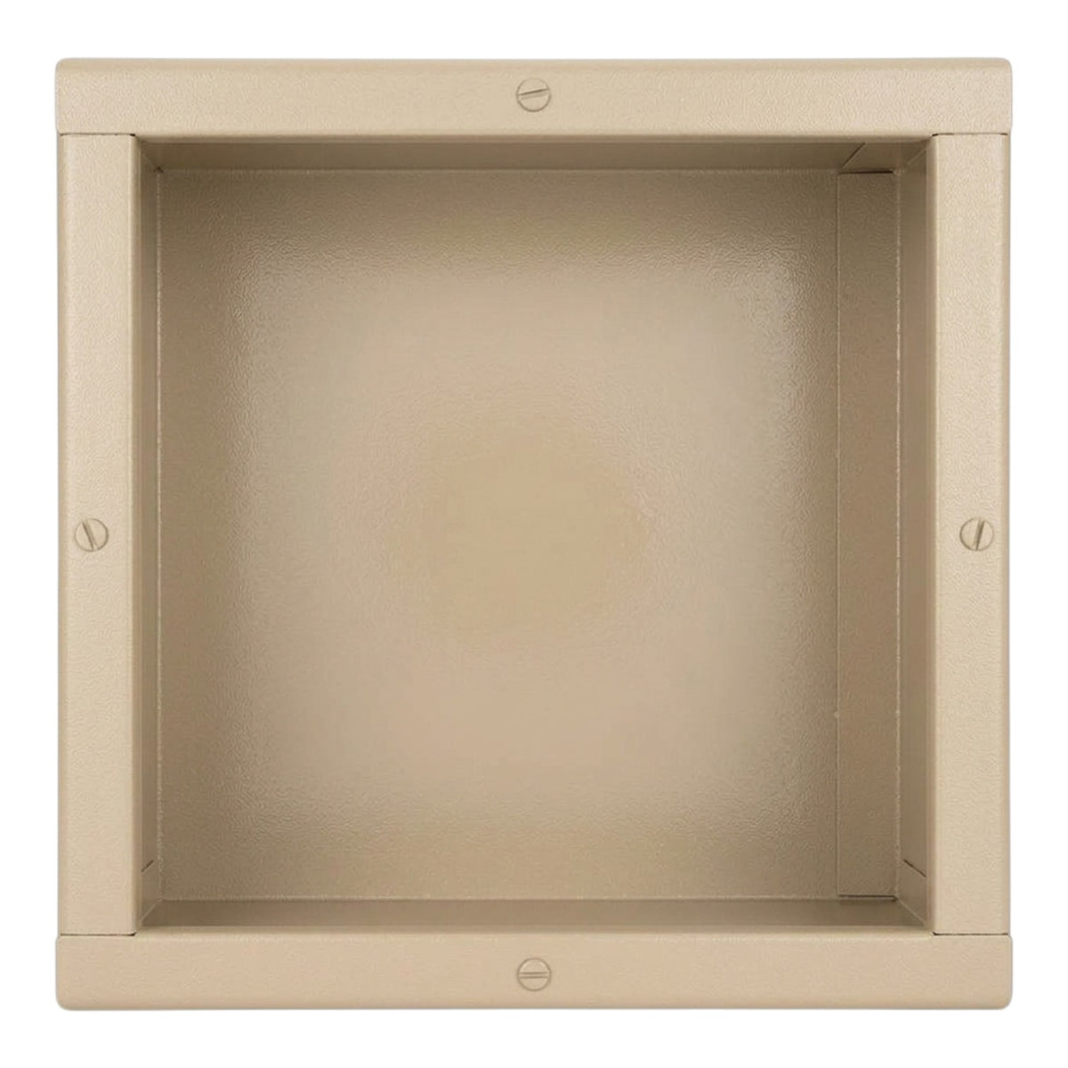 Beige square recessed light fixture with a textured interior and four visible mounting screws on the outer frame, shown against a plain white background.