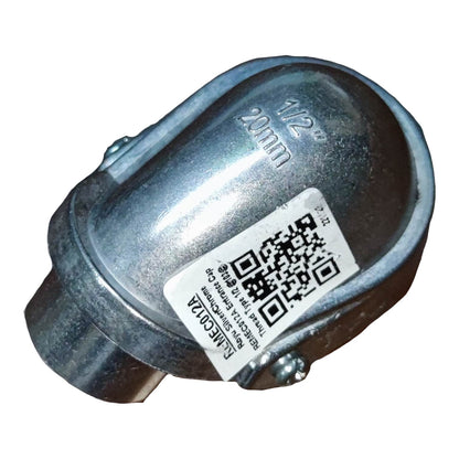 Metal fitting with a QR code label on a white background