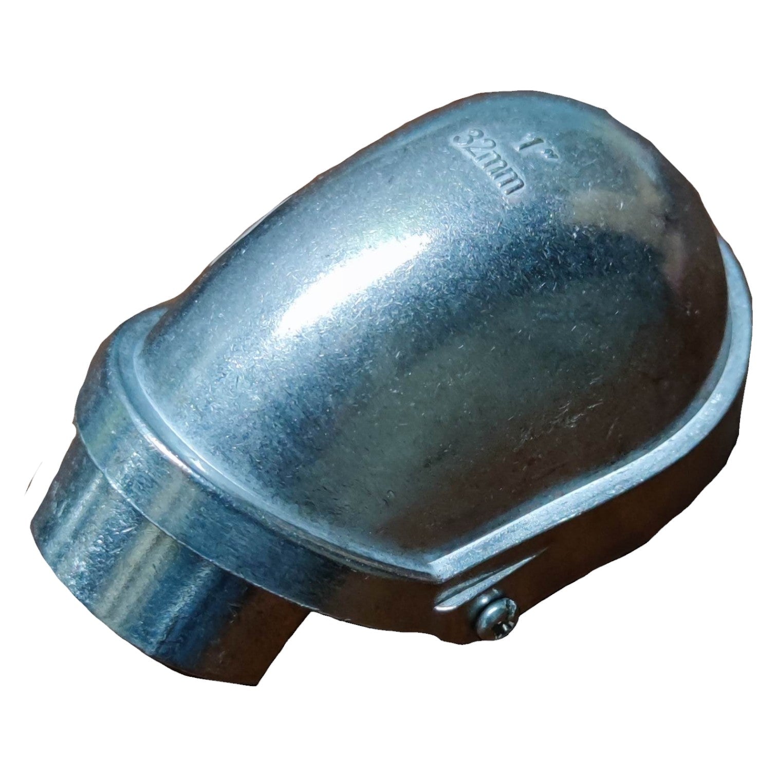 Metallic blue cap with a brand logo on a white background