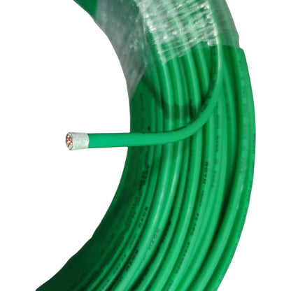 Coiled green cable on a white background