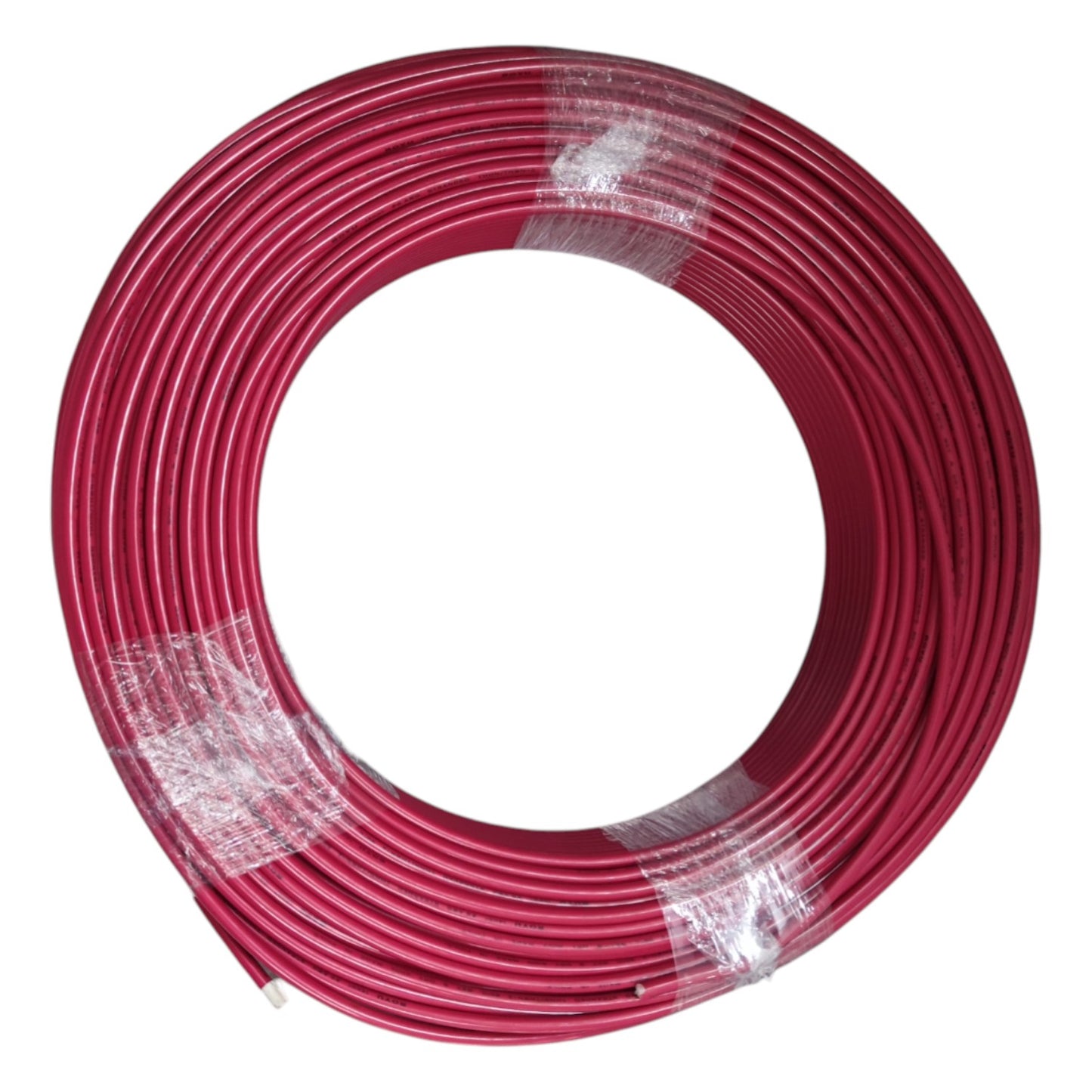 Coiled red cable on a white background
