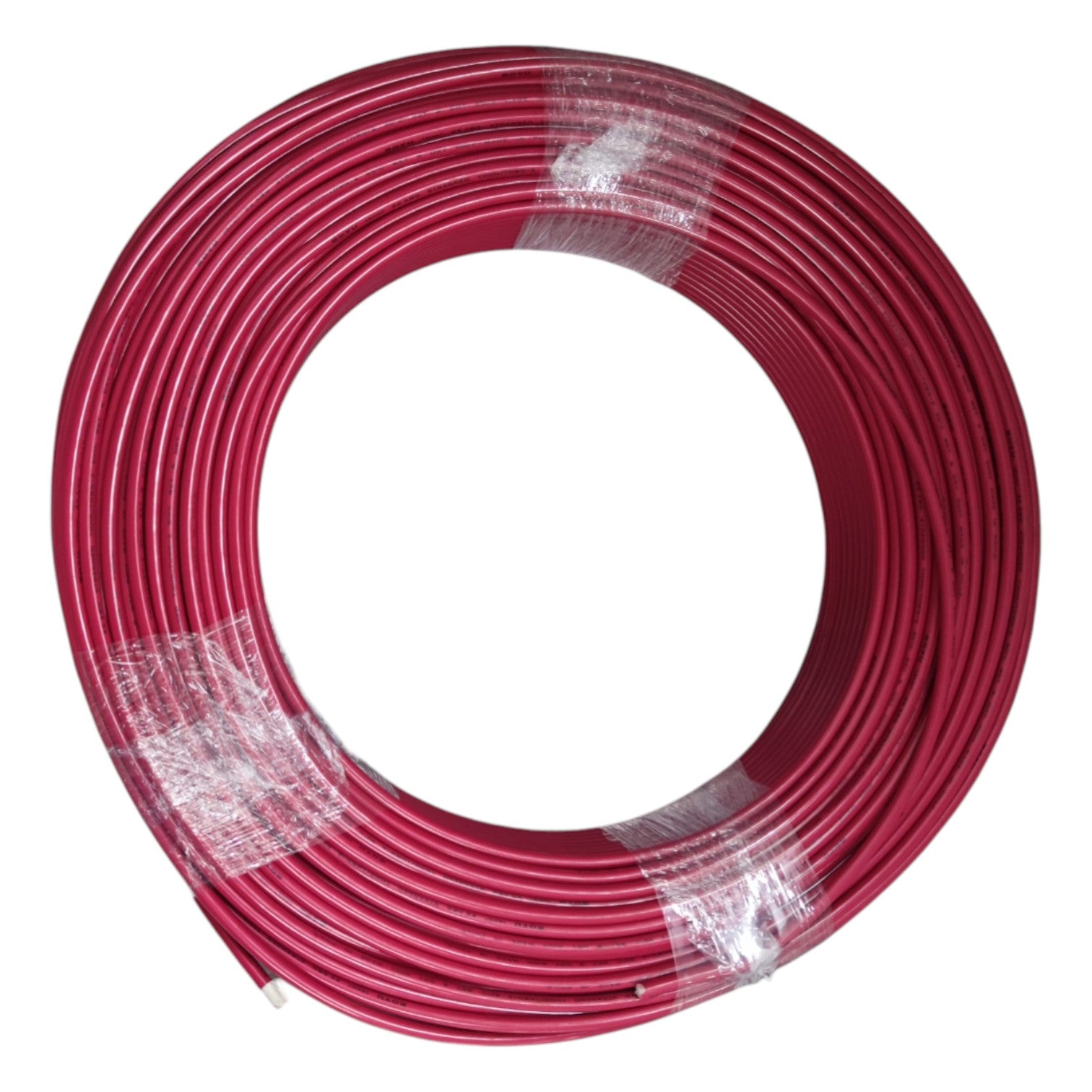 Coiled red cable on a white background