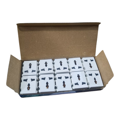 An open brown cardboard box containing multiple small white rectangular items arranged in rows, photographed on a plain white background.