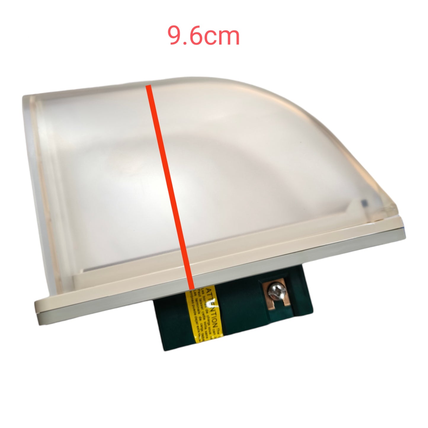 A dome-shaped translucent light cover or lens shown on a white background, with a red measurement line and red text reading 9.6cm indicating height/diameter.