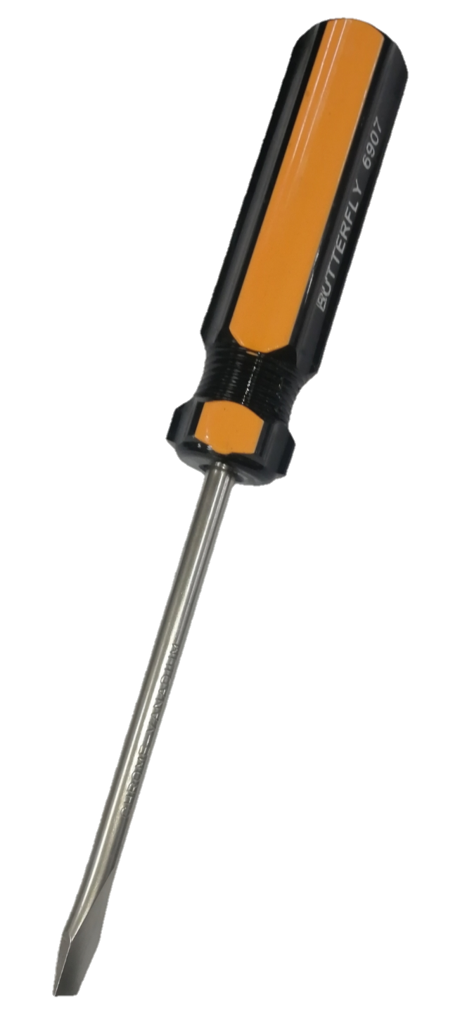 Butterfly Flat Head Screw Driver 6907 100mm with black and orange handle for hand tool use