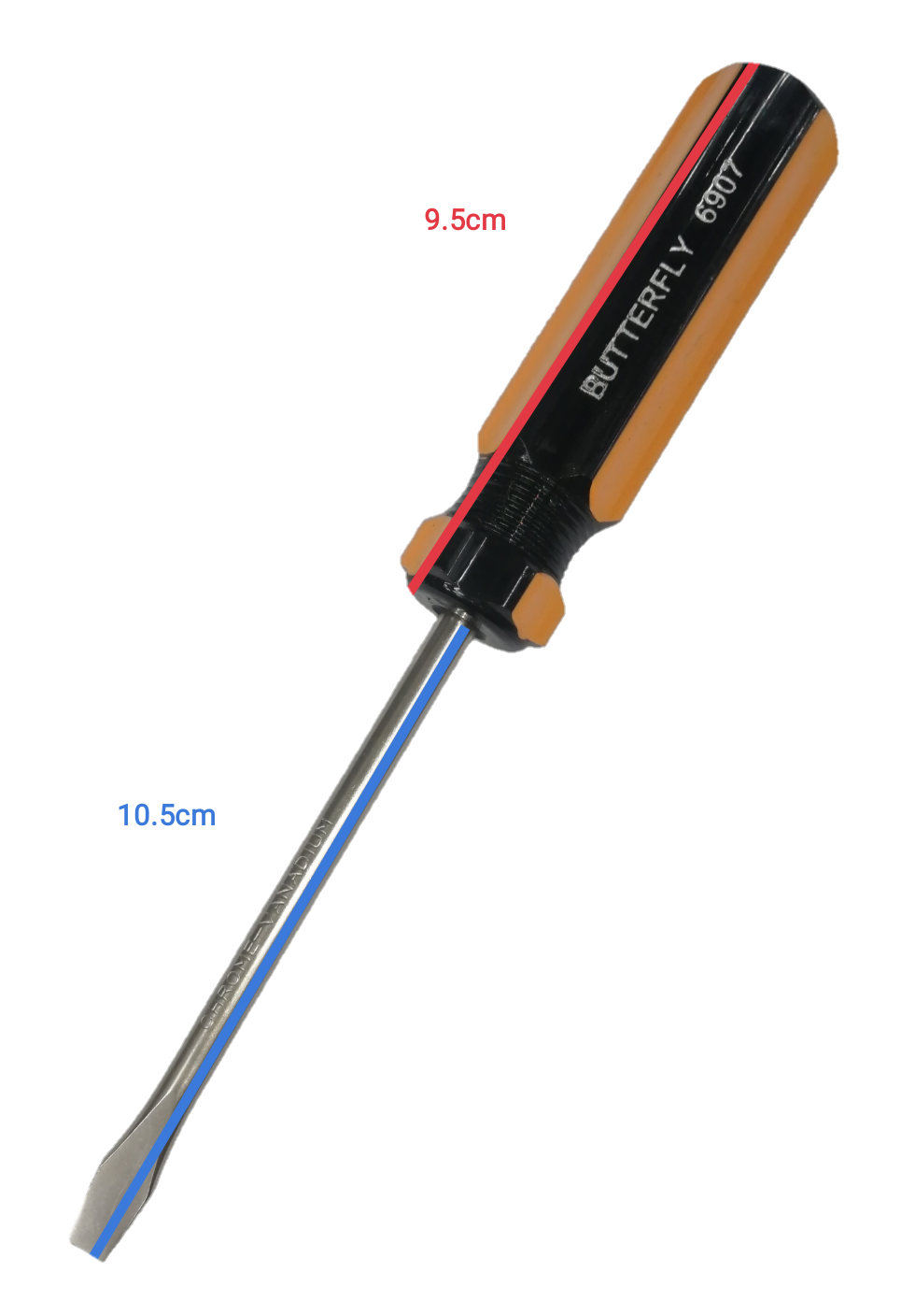 Butterfly Flat Head Screw Driver 6907 100mm with ergonomic black and orange handle