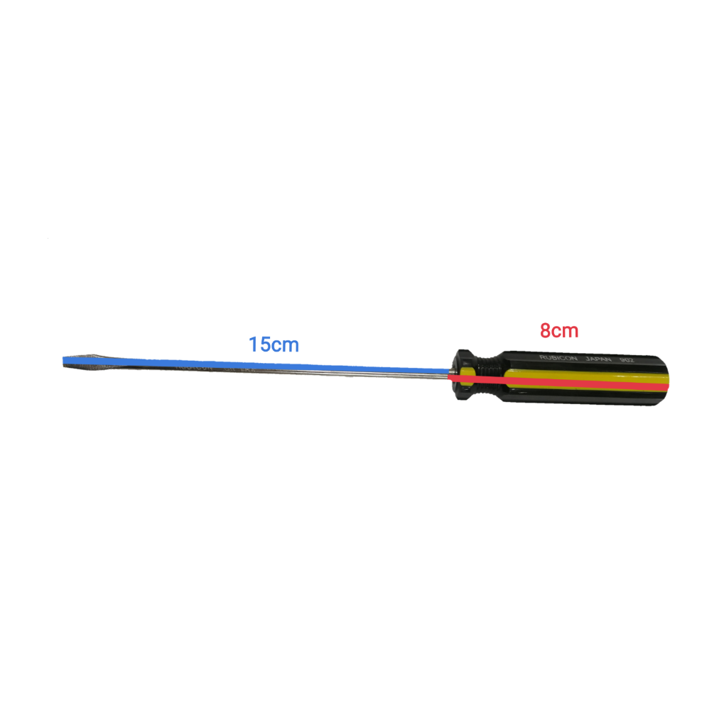 Rubicon Flat Head Screw Driver 902 150mm-5mm with black and yellow handle and long metal shaft