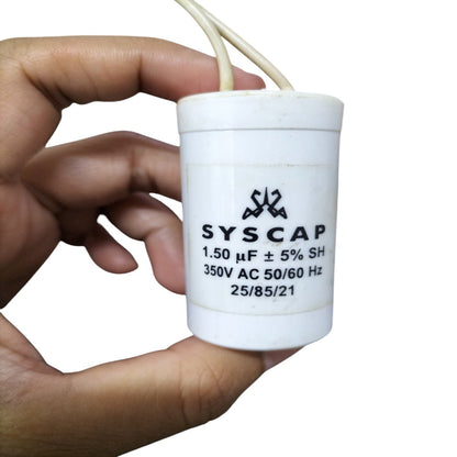 Syscap Capacitor 350V AC Electrical Part with 1.50 μF rating and 5 percent tolerance