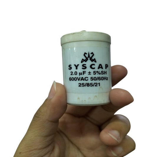 Syscap 2MFD 600V AC Running Capacitor with 2.0 μF ± 5%SH rating for electrical applications