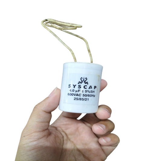 Syscap 4MFD 600V AC Running Capacitor with Leads for electrical applications