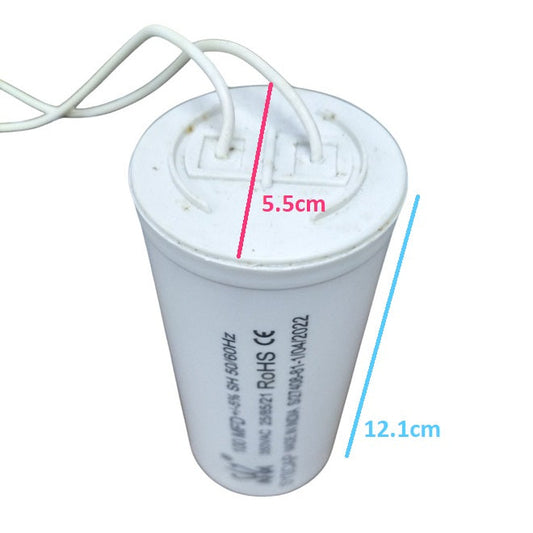Syscap motor capacitor with 5.5 cm diameter and 12.1 cm height for electrical circuitry applications