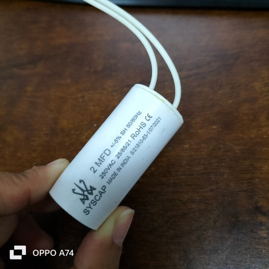 Syscap 250V AC motor running capacitor with 2 MFD rating for reliable electrical performance