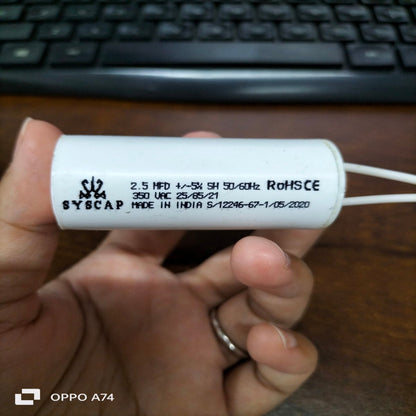 Syscap Motor Running Capacitor 2MFD with 250V rating and 2.5 MFD capacity for electrical applications
