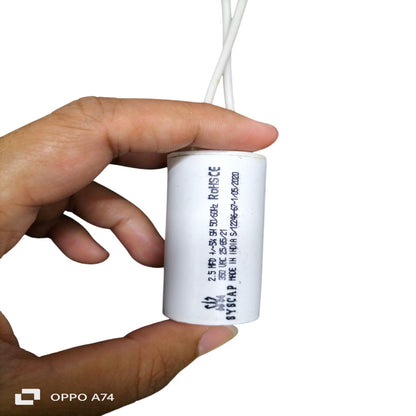 Syscap Motor Running Capacitor 2MFD in Hand, Ideal for Electrical Circuitry Applications