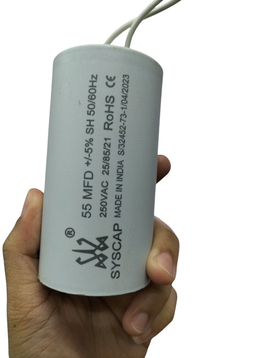 Syscap Motor Capacitor 55 MFD with 250VAC rating for electrical applications