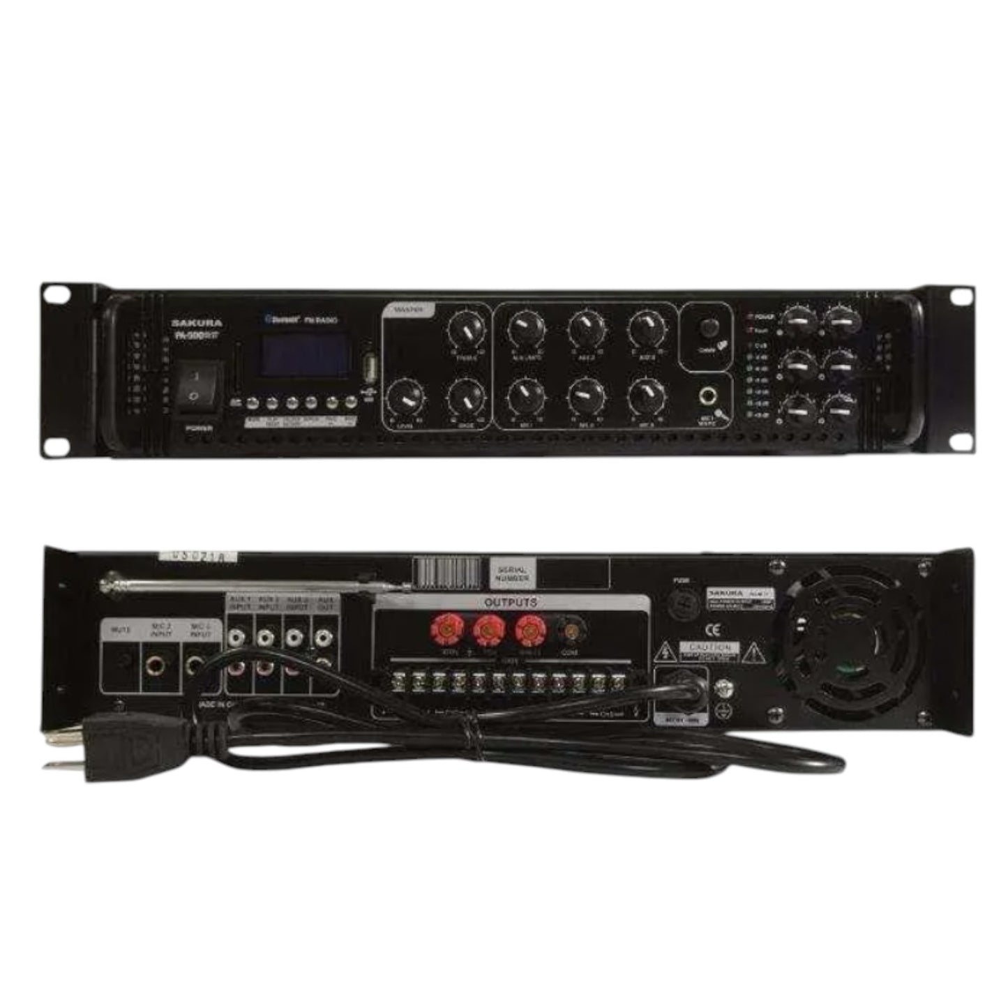 Sakura 500W Public Address Amplifier 220V PA 500 UB Bluetooth USB/SD Port Fm Tuner Build in Chime 3 Microphone Input 6 Individual Zone Control