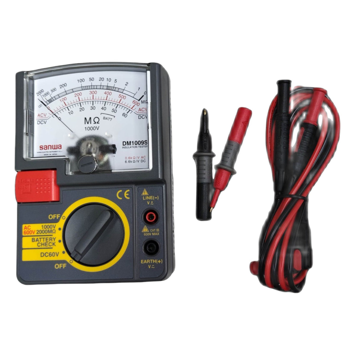 Sanwa Insulation Resistance Tester DM1009S with test leads for electrical measurement and diagnostics