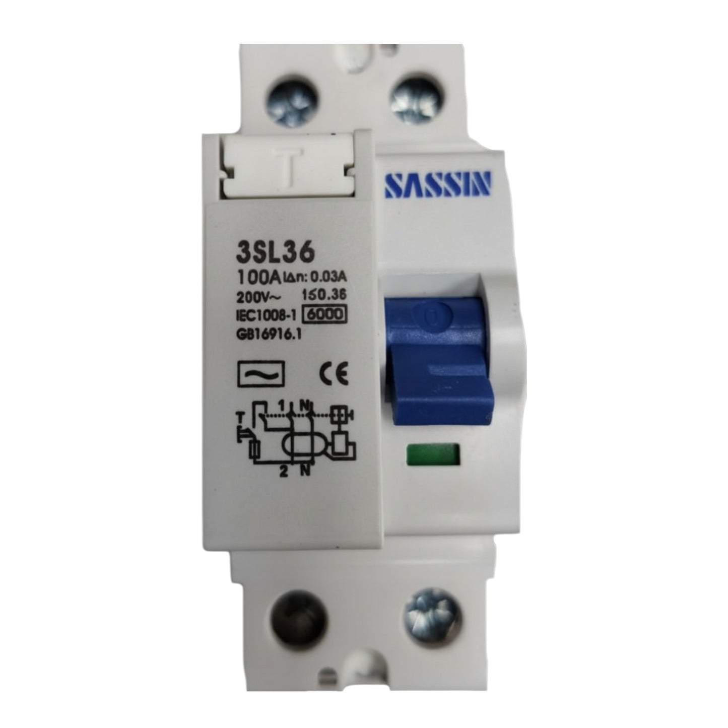 Sassin electrical circuit breaker on a white background