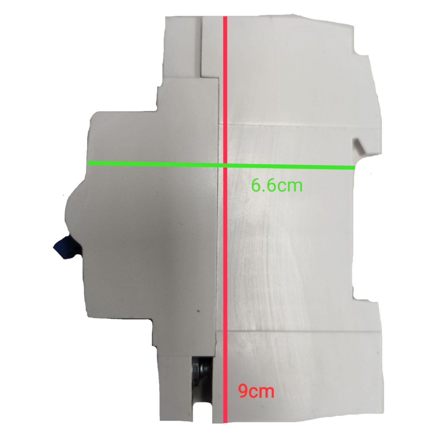 Measurement tape with red and green lines and text on a white background