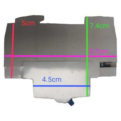 Measurement chart of a vinyl record player cartridge with labeled dimensions on a white background