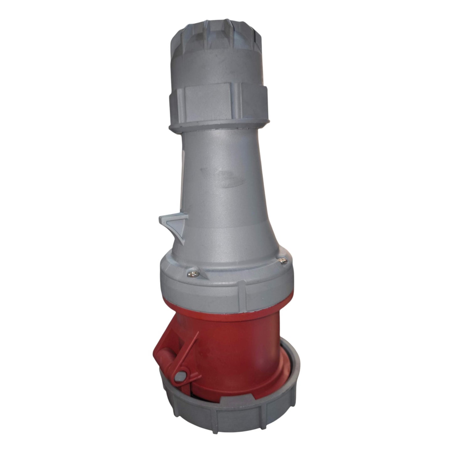 Gray and red industrial valve on a white background