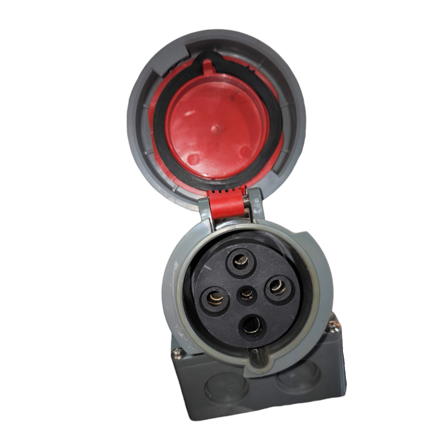 Sassin 4 Pins Industrial Outlet Wall Type power socket with protective red cover for secure electrical connections