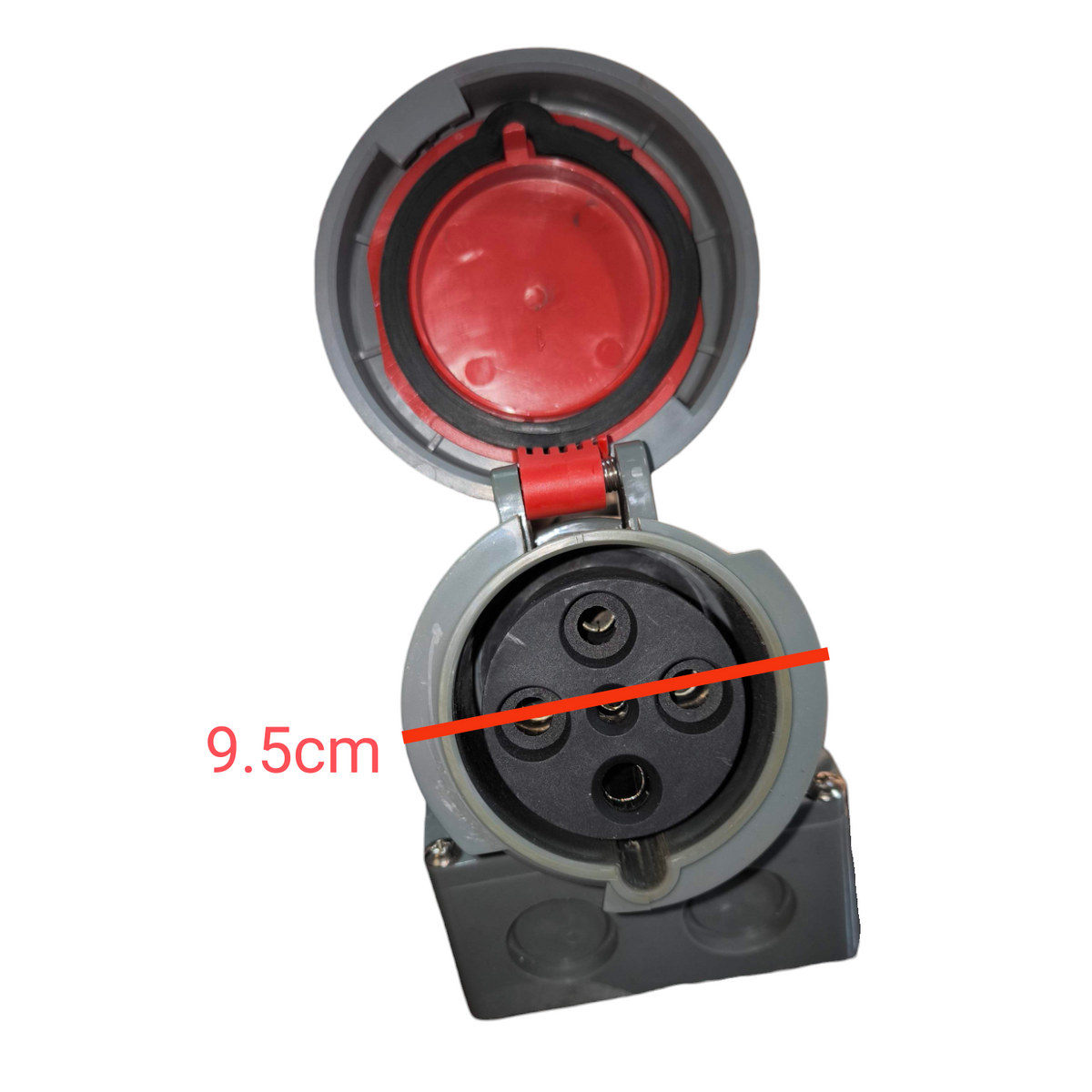 Sassin 4 Pins Industrial Outlet Wall Type with protective red cover for secure electrical connections