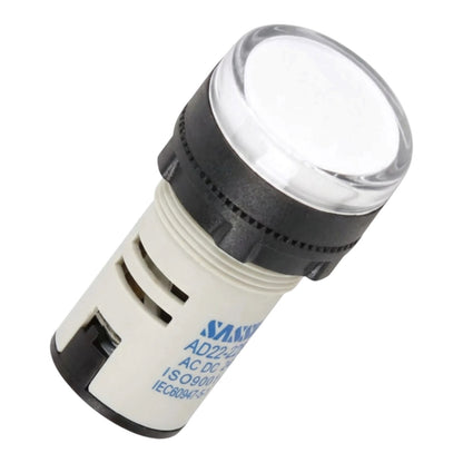 A MAXWELL industrial indicator light socket with a clear lens, black plastic collar, and white base with blue printed text, shown on a white background.