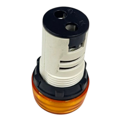 A cylindrical automotive light assembly featuring a black top cap, a white central body with ventilation slots, and an amber orange translucent bottom lens, isolated on a white background.
