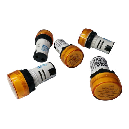 Five small amber warning lights with white bodies and black connectors, shown on a plain white background.