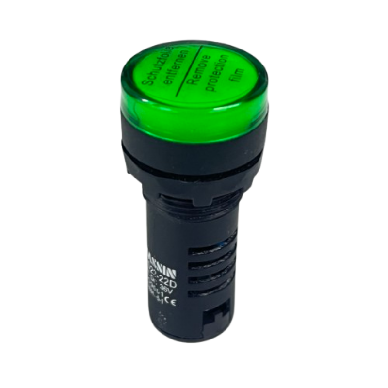 Sassin 22mm LED indicator lamp 36V green industrial panel mount signal light with black housing