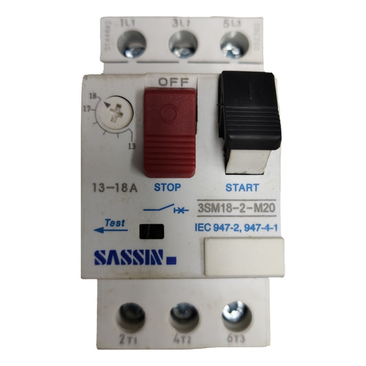 Sassin electrical switch with various labels and markings on a white background
