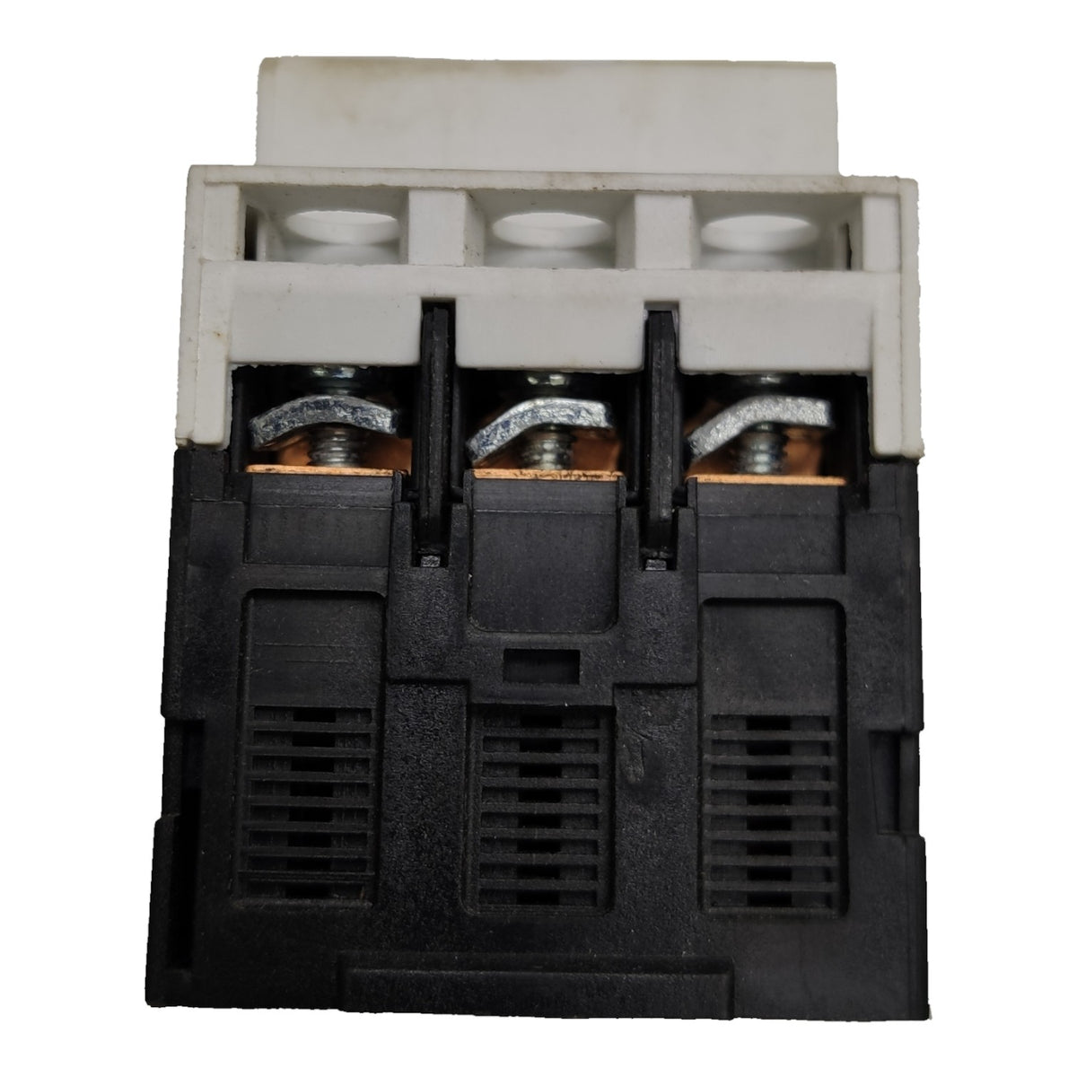 Electrical contactor with three poles on a white background