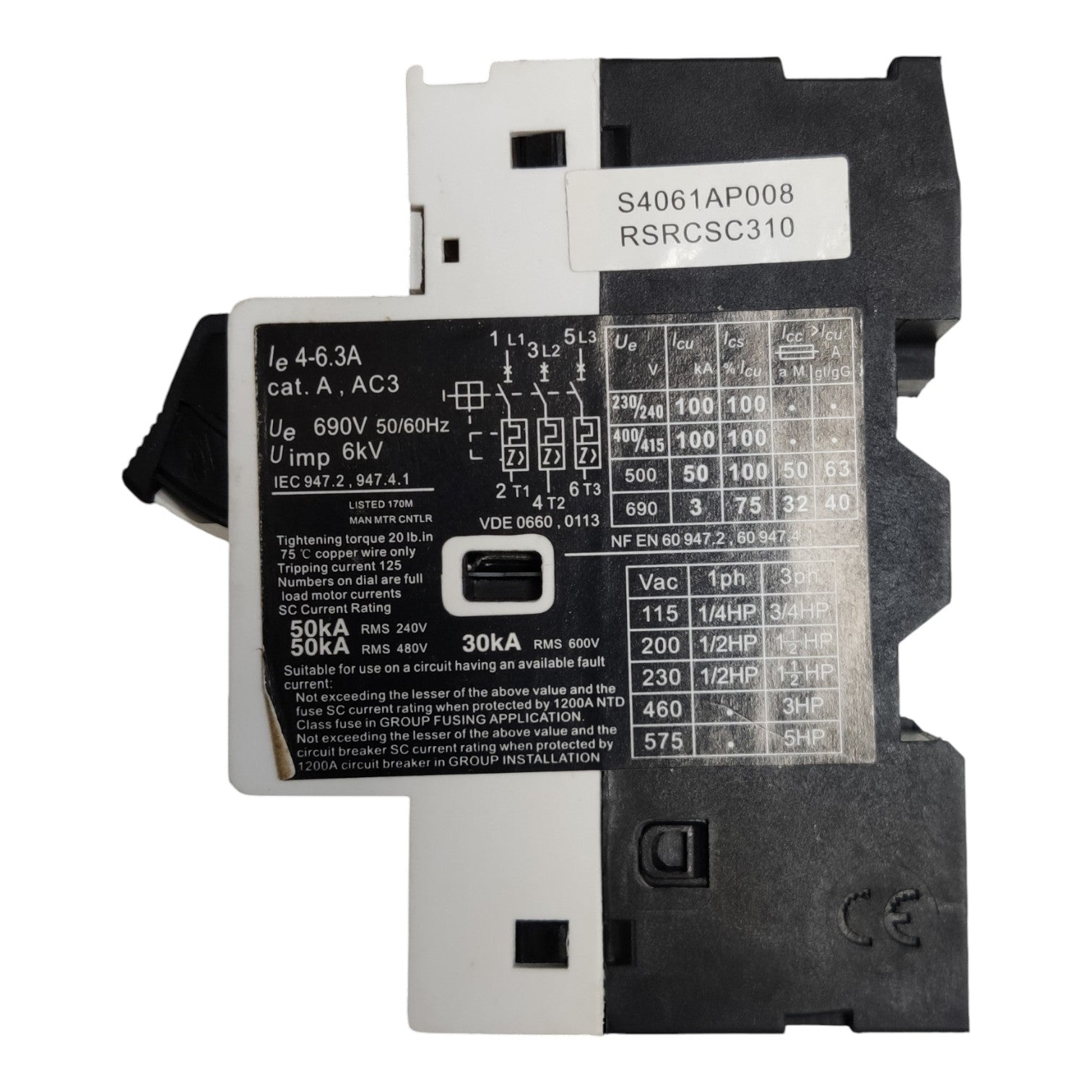 Sassin Motor Protection Device 4-6.3A 3 Phase 3 Pole 220V MPCB 3SM18-2-M14 4-6.3A