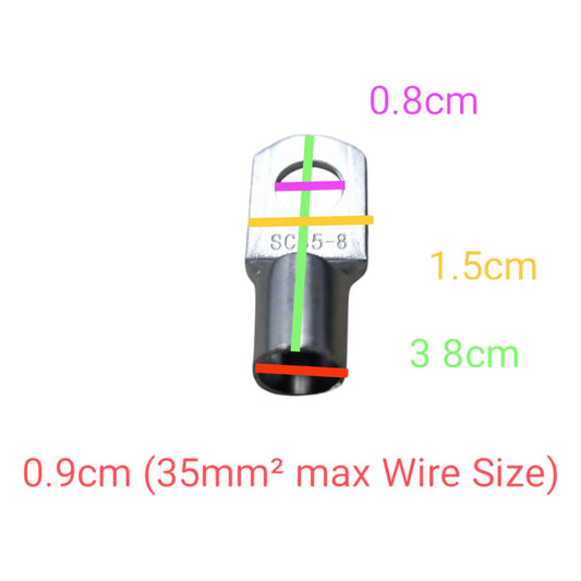 Metal screw bit with measurements on a white background
