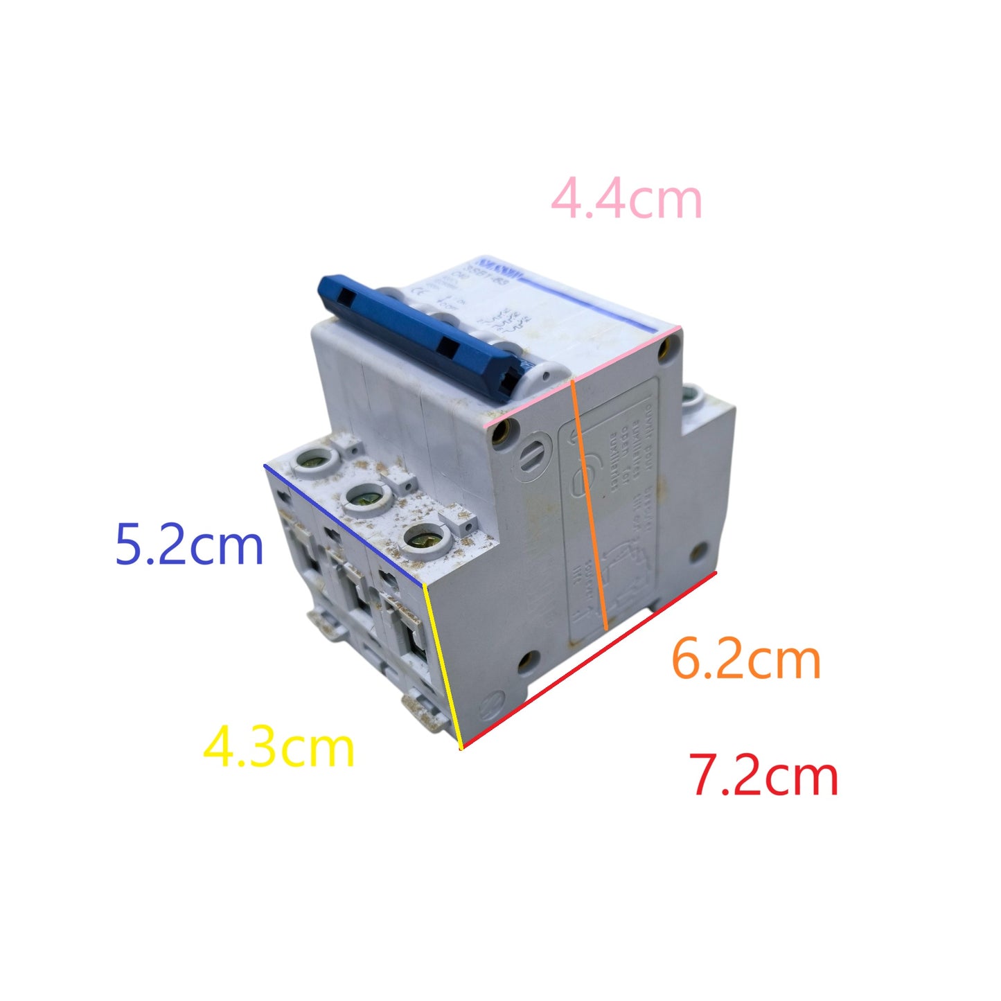 Sassin Miniature Circuit Breaker 40A 3Pole white housing with blue lever three pole electrical component with dimensions