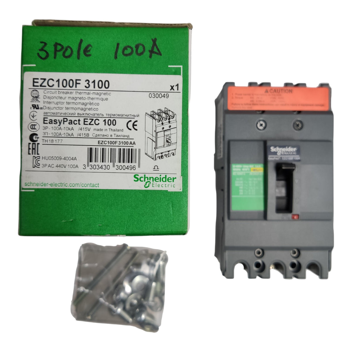 Schneider 100A 3Pole 5KAIC 220V 100AF Industrial Circuit Breaker Type MCCB Molded Case Circuit Breaker Easy Pact EZC100F3100 I Electx Electrical Supply