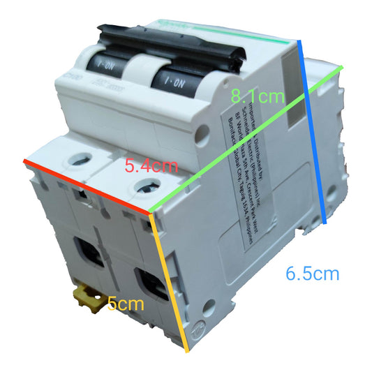 Electrical circuit breaker with measurement markings on a white background